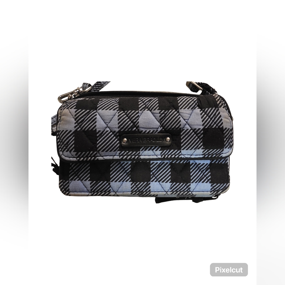 Vera Bradley All in One Crossbody Wallet Wristlet Blue & Black Check